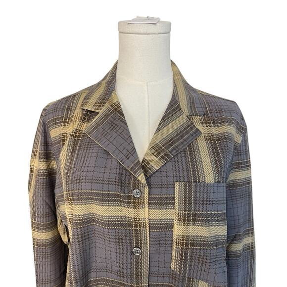 NWT WeWoreWhat Long Sleeve Pajama Top Women's Size Extra Small Tan Plaid Relaxed - Picture 4 of 8